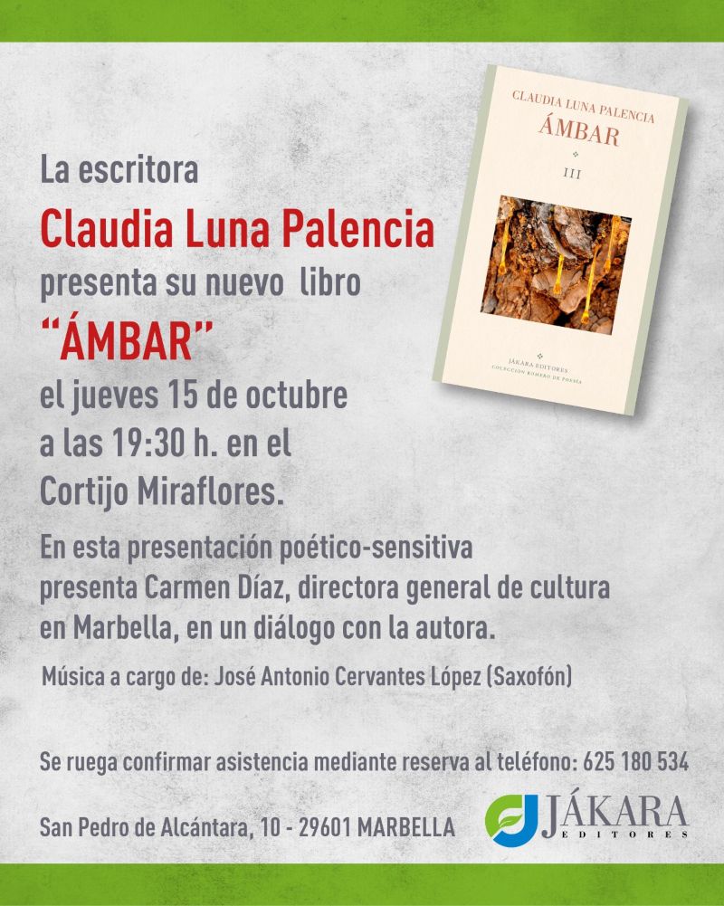 [15 Oct 2021] - PRESENTACIÓN DE LIBRO: ÁMBAR (Conferencias, Cultura y Enseñanza) Centro Cultural &quot;Cortijo de Miraflores&quot;