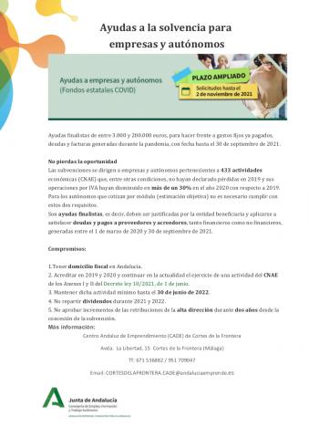 AYUDAS A LA SOLVENCIA PARA EMPRESAS Y AUTÓNOMOS. SE AMPLÍA EL PLAZO DE SOLICITUD
