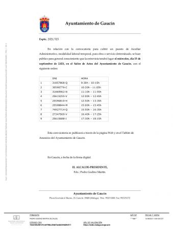 ENTREVISTA PARA LA CONVOCATORIA DE AUXILIAR ADMINISTRATIVO