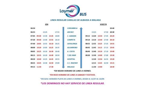NUEVO HORARIO DE AUTOBUSES A PARTIR DE MAÑANA 15 DE JULIO.
