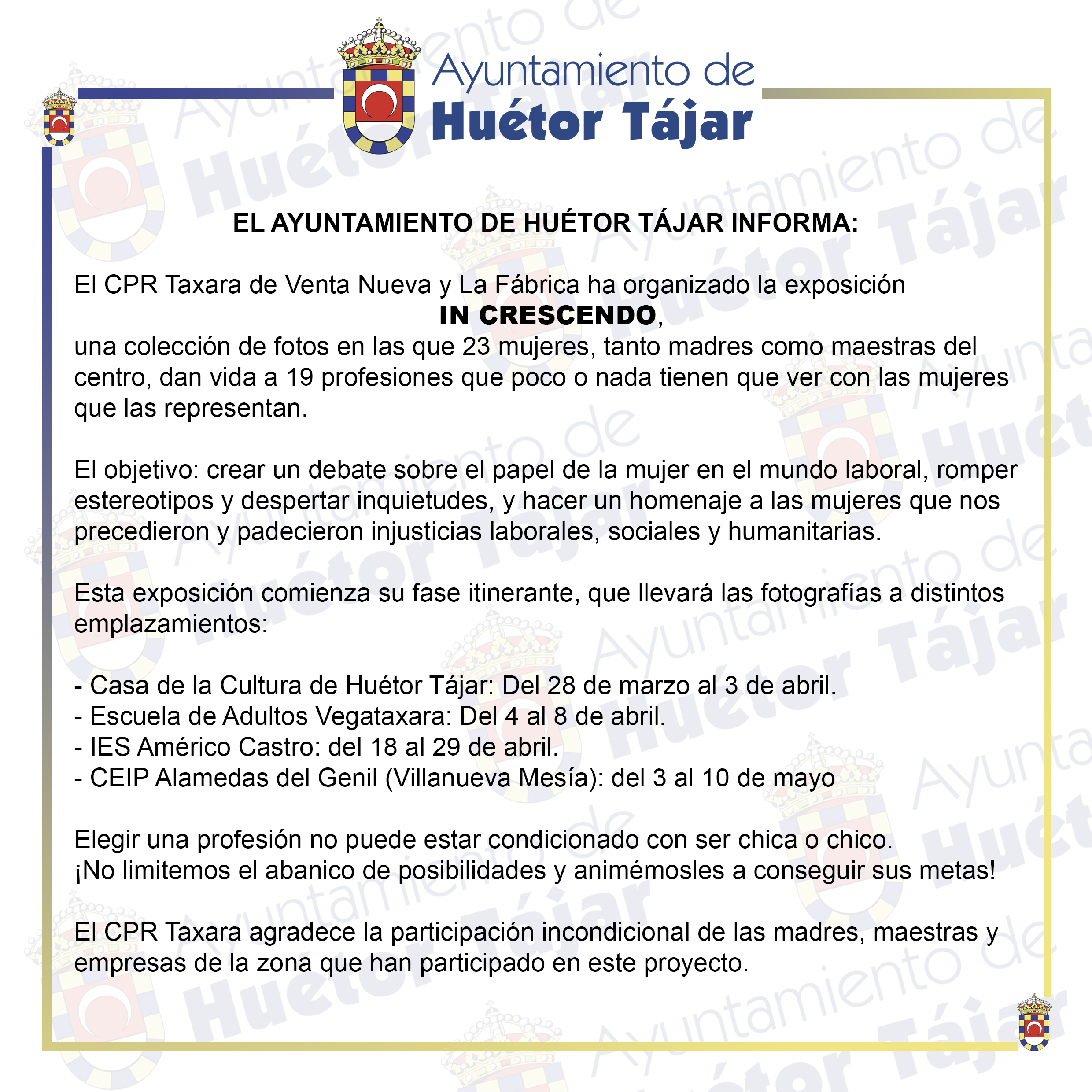La exposición fotográfica IN CRESCENDO sale del CPR Taxara