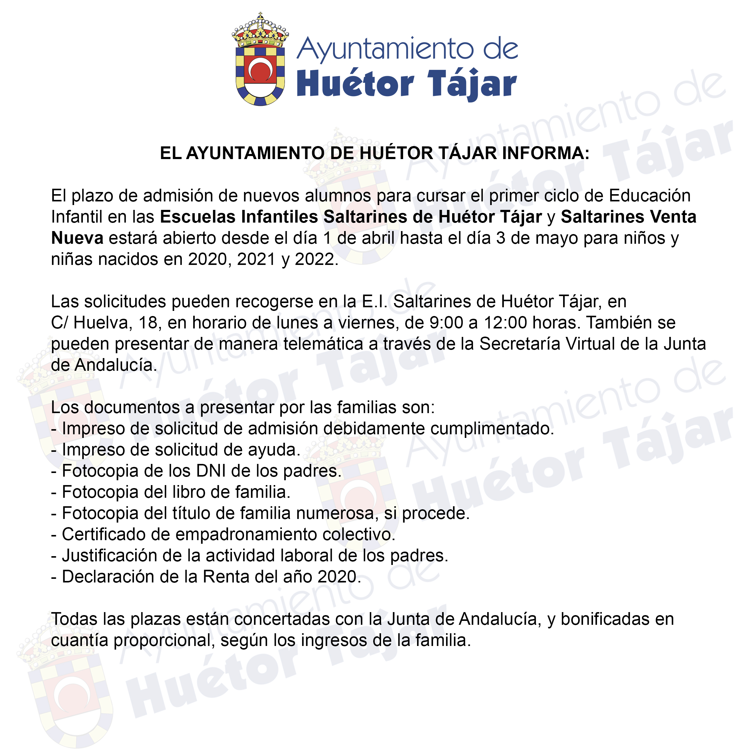 Solicitud de plaza en la Escuela Infantil Saltarines