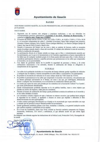 BANDO MUNICIPAL. TORO CUERDA 2022