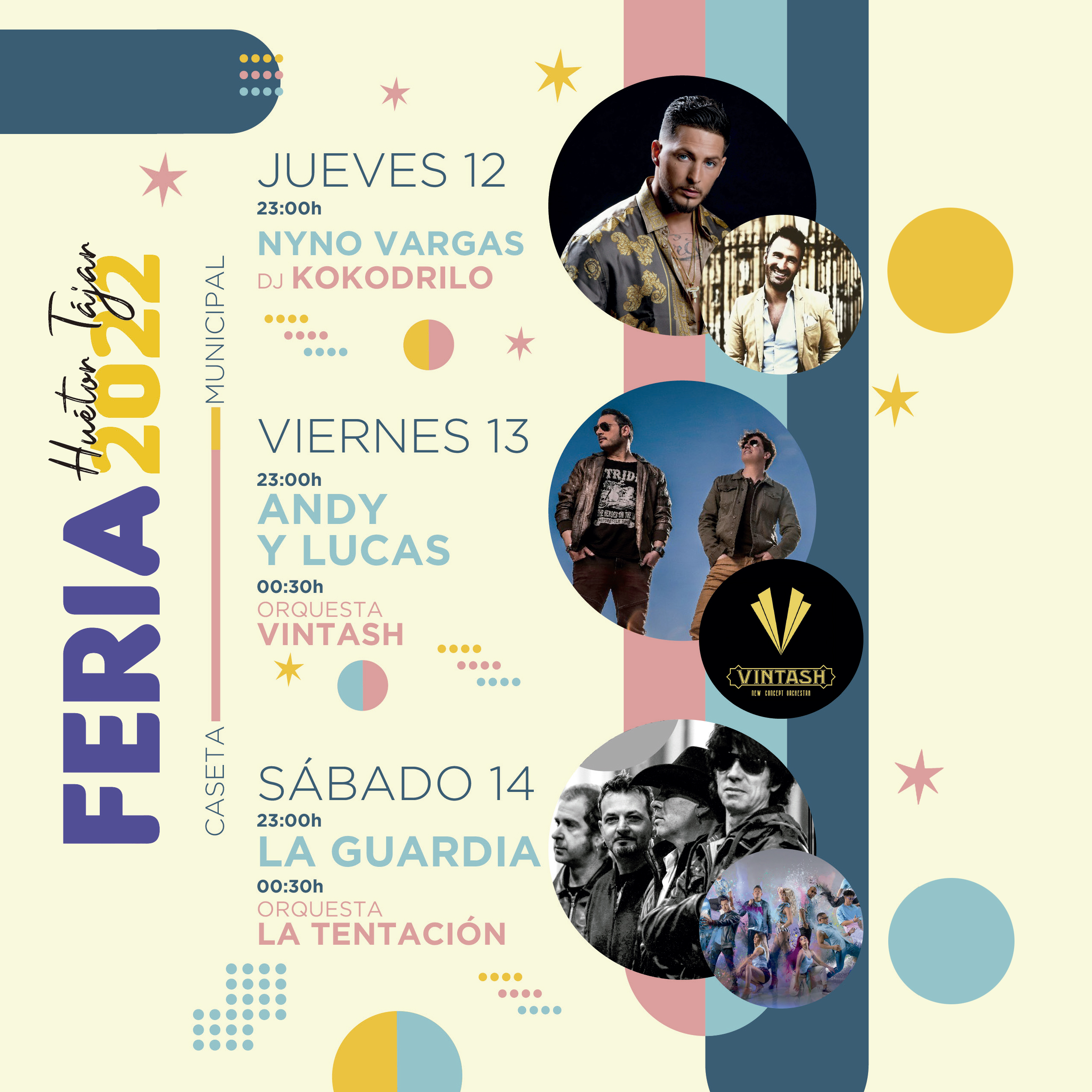 Nyno Vargas, Andy y Lucas y La Guardia actuarán gratis en la feria de Huétor Tájar, que comienza este jueves