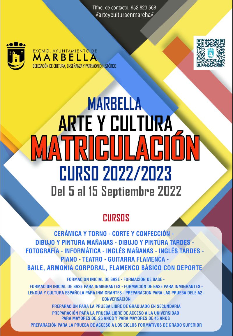 [05 Sep 2022] - MATRICULACIÓN CURSOS ARTE Y CULTURA MARBELLA (Cursos y Talleres, Cultura y Enseñanza)